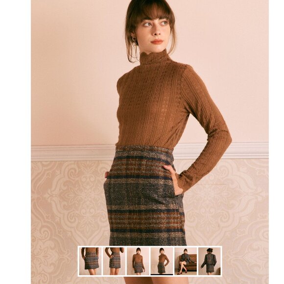 Rihoas The Brown Natural Waisted Striped Mini Skirt - Picture 4 of 6